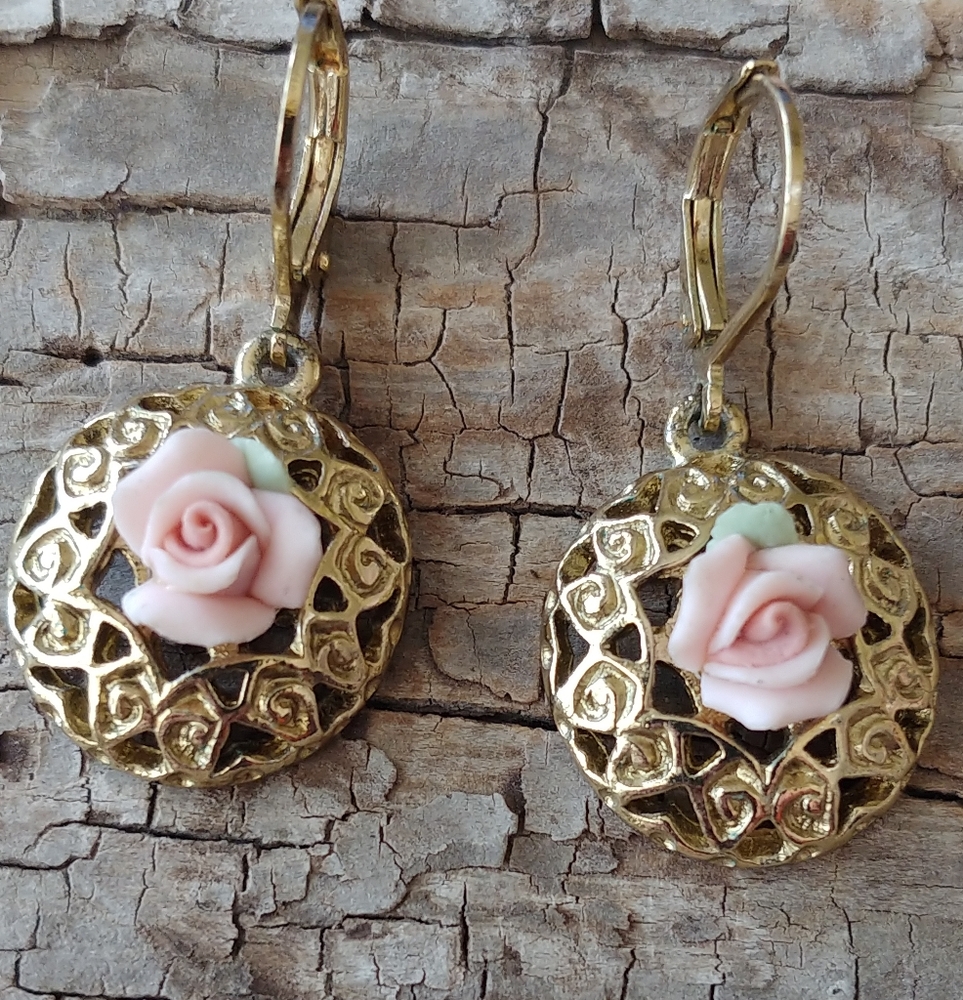1928 Porcelain Rose Earrings